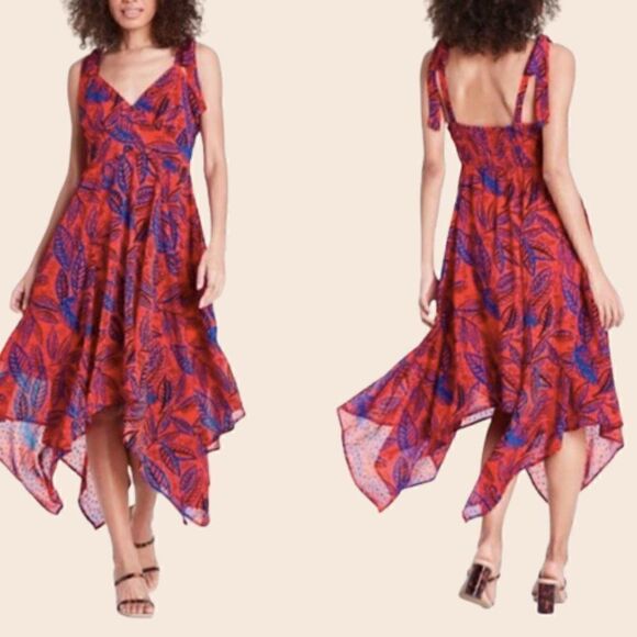Alexis for Target Tropical Leaf Tie Strap Asymmetrical Dress Size XS - Picture 1 of 11